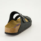 Image of Black Leather Sandals by Birkenstock for Men - Season Autumn-Winter 2024 - Back View