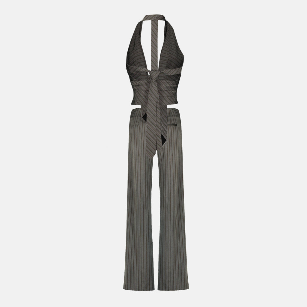 Image of Reyer Striped Gray Pants by Christopher Esber for Women - Season Spring-Summer 2026 - Detail View 6