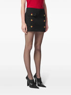 black wool skirt, Versace pencil skirt, gold Medusa buttons, short wool skirt, elegant black skirt