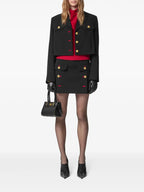 black wool skirt, Versace pencil skirt, gold Medusa buttons, short wool skirt, elegant black skirt