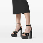 Gianni Ribbon heels, patent leather sandals, platform sandals, black open-toe heels, luxury footwear