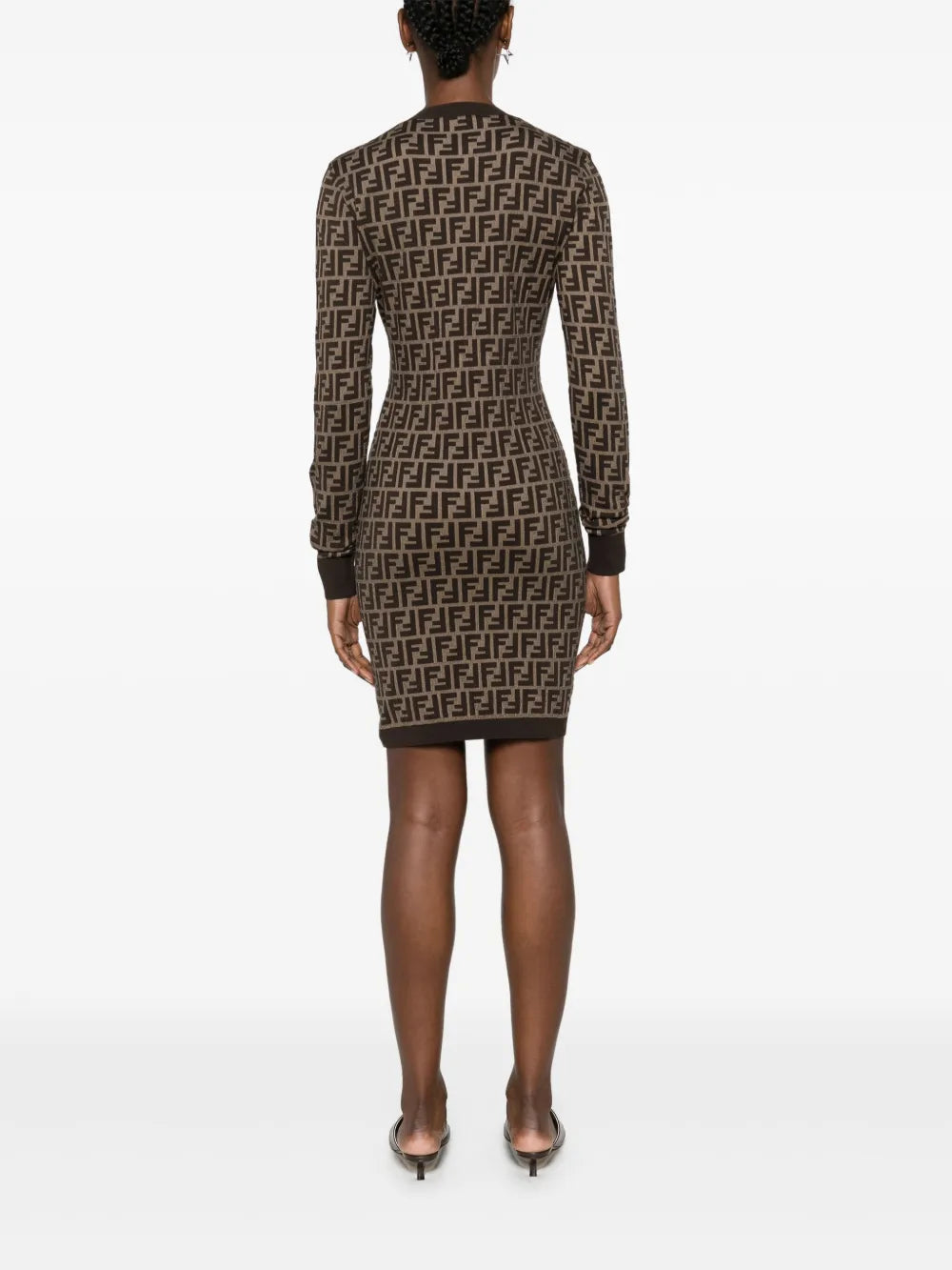Fendi dress, FF print dress, brown cotton dress, Autumn-Winter fashion, elegant women's dress