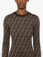 Image of FF Print Brown Dress by Fendi for Women - Season Autumn-Winter 2024 - Model view 4