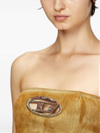 Image d'un crop top en denim brun avec un décolleté corset par Diesel pour femmes - Saison Automne-Hiver 2024 - Détail 7
