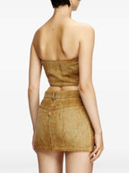 Image d'un crop top en denim brun avec un décolleté corset par Diesel pour femmes - Saison Automne-Hiver 2024 - Détail 6
