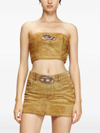 Image d'un crop top en denim brun avec un décolleté corset par Diesel pour femmes - Saison Automne-Hiver 2024 - Détail 1