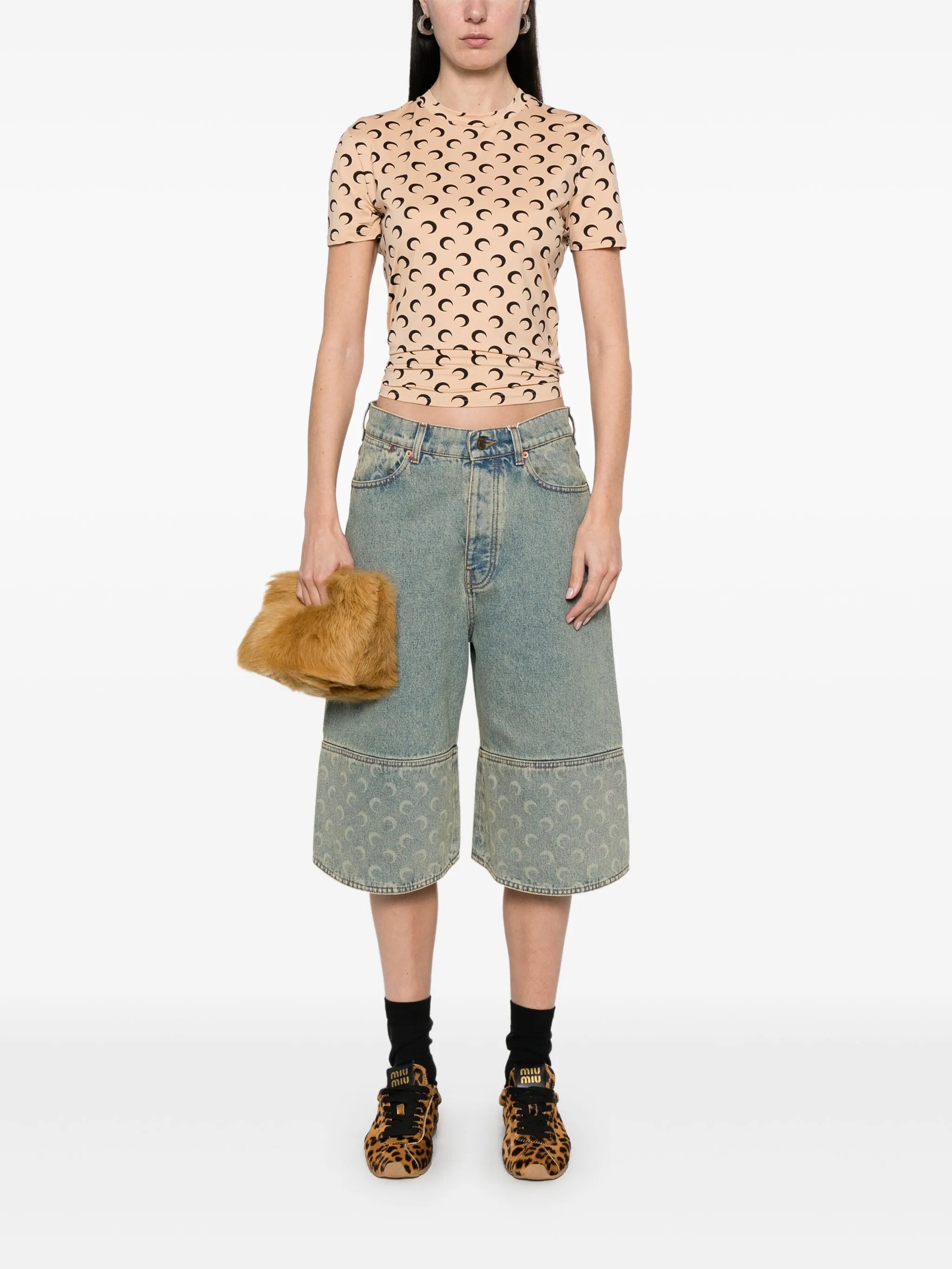 Image of Moon Jersey Top Beige by Marine Serre for Unisex - Season Autumn-Winter 2025 - Model view 1