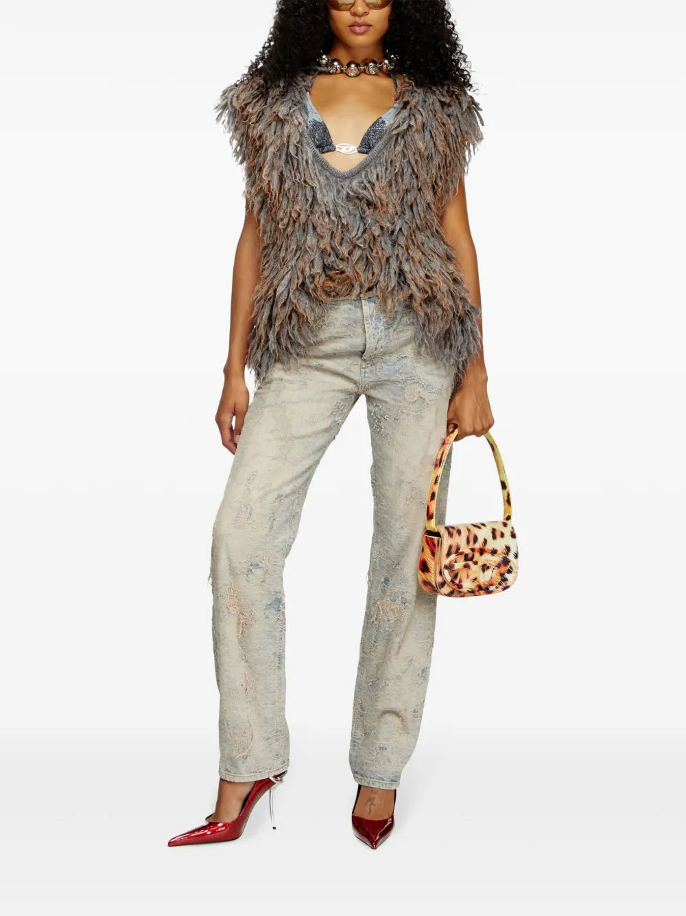 Imagem de jeans de denim cinza desgastados da Diesel para Mulheres - Temporada Outono-Inverno 2024 - Vista Traseira