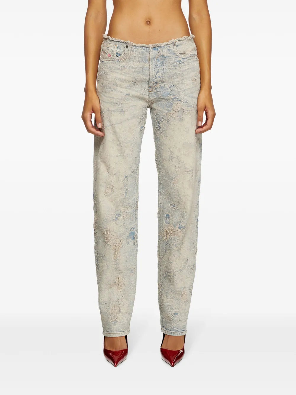 Imagem de jeans de denim cinza desgastados da Diesel para Mulheres - Temporada Outono-Inverno 2024 - Detalhe 1