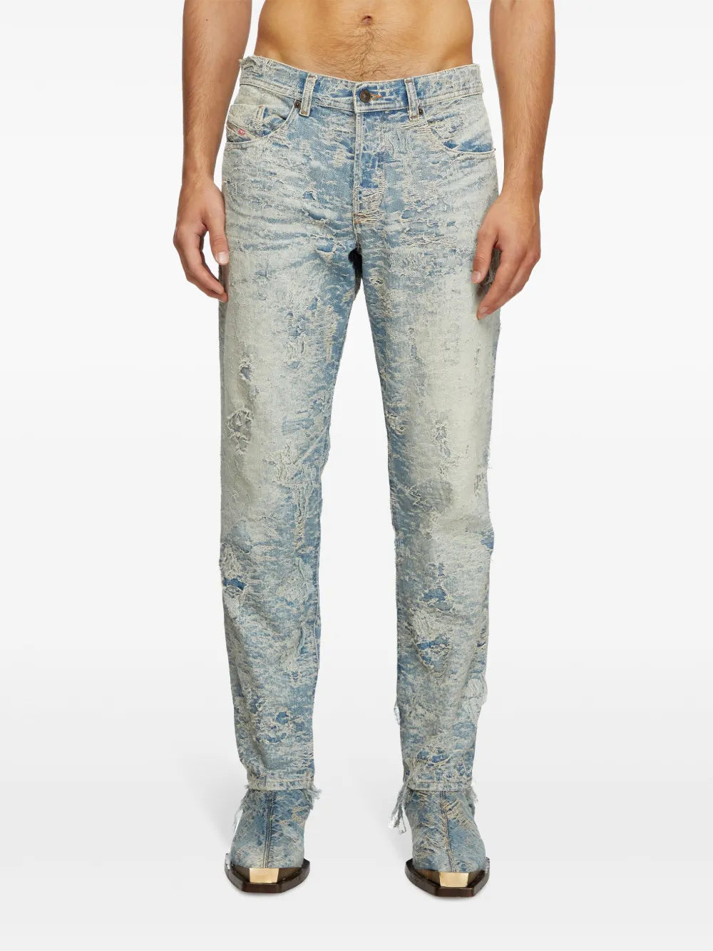 Image of Distressed Blue-Grey Denim Jeans by Diesel for Men - Season Autumn-Winter 2024 - Detail View 1