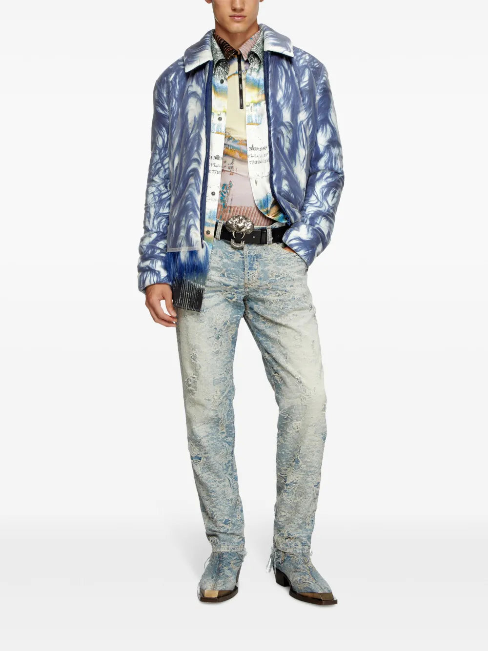 Image of Distressed Blue-Grey Denim Jeans by Diesel for Men - Season Autumn-Winter 2024 - Back View