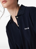Image of Piqué Cotton Polo Shirt by Miu Miu for Women - Season Spring-Summer 2026 - Model view 3