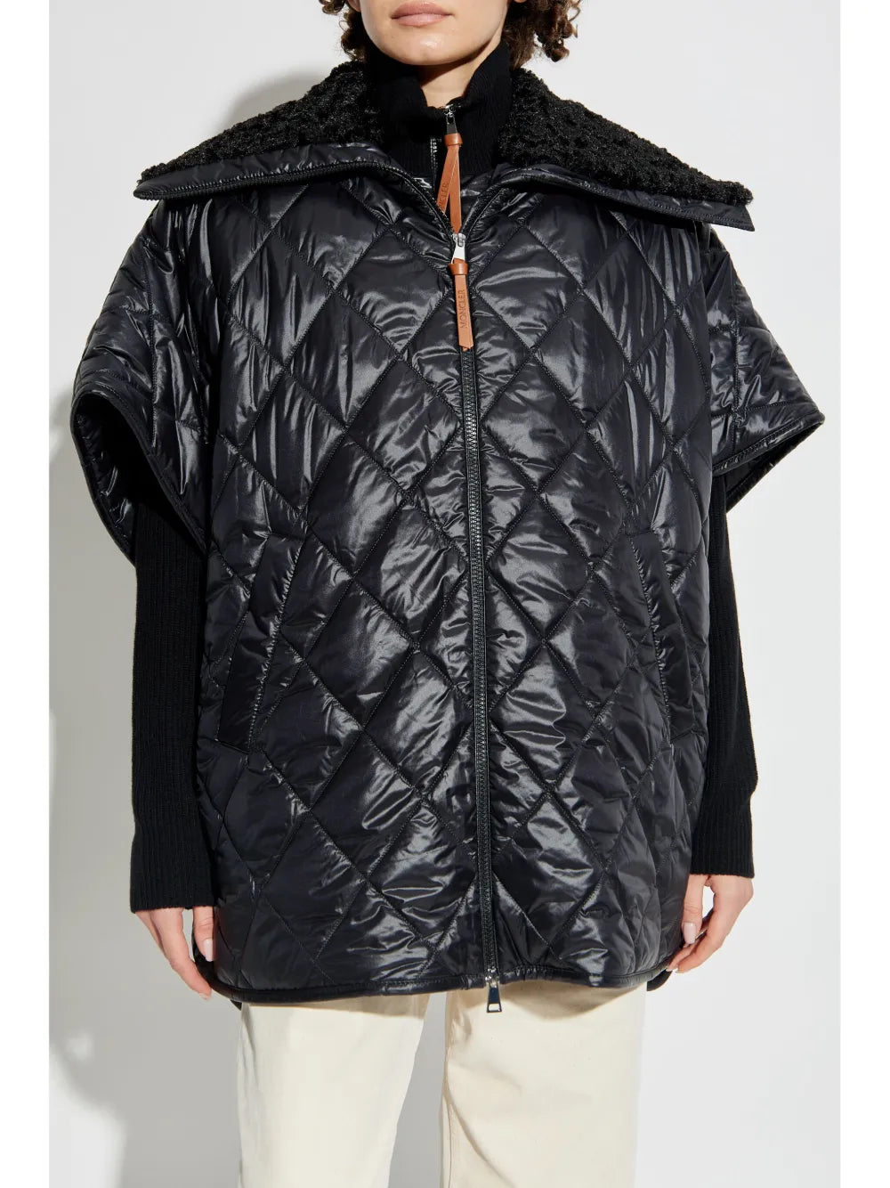 Quilted cape, Oversize fit, Black cape, Fall winter collection, Moncler cape