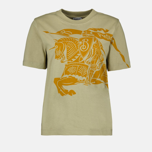 Burberry Yellow T-shirt, Cavalier EKD Print, Luxury Cotton T-shirt, Autumn-Winter 2024 Fashion, High-End Ready-to-Wear