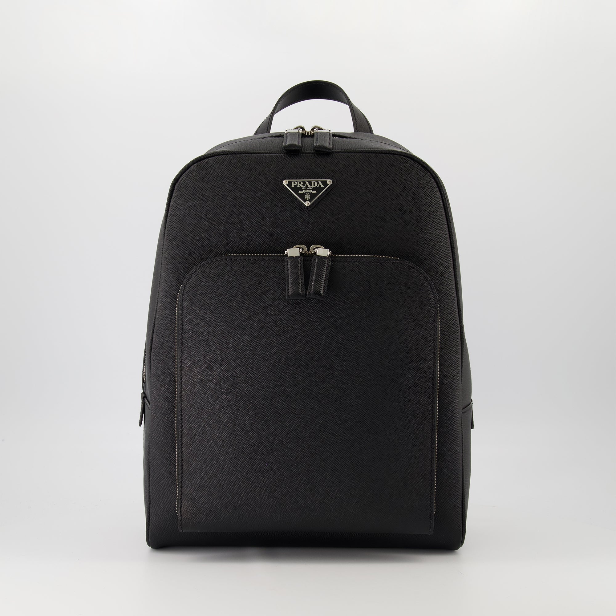 Prada backpack, Saffiano leather, black backpack, Re-nylon lining, luxury accessories