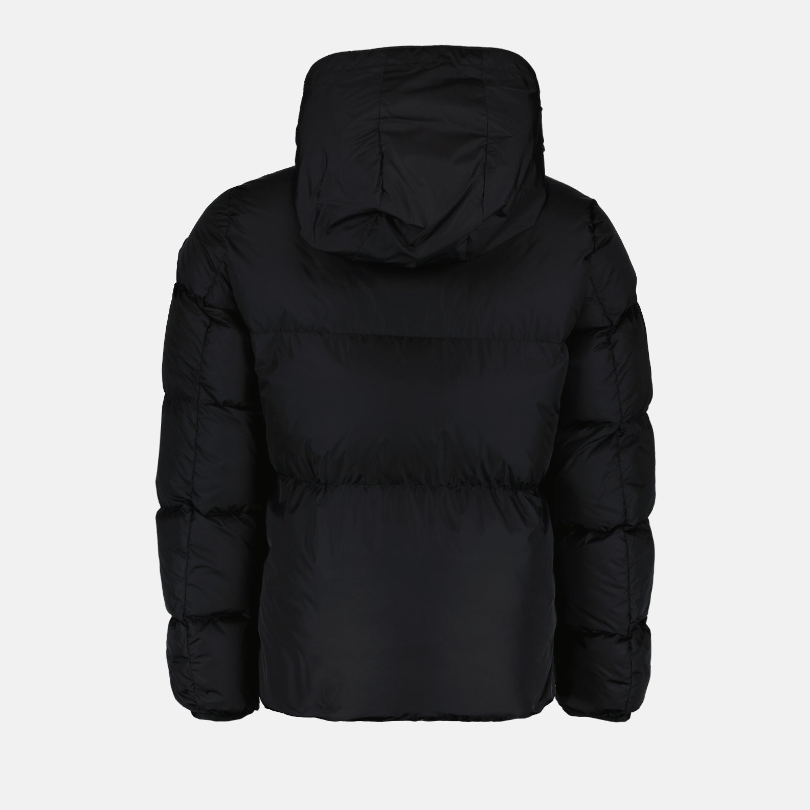 Moncler, puffer jacket, black nylon jacket, winter fashion, luxury outerwear