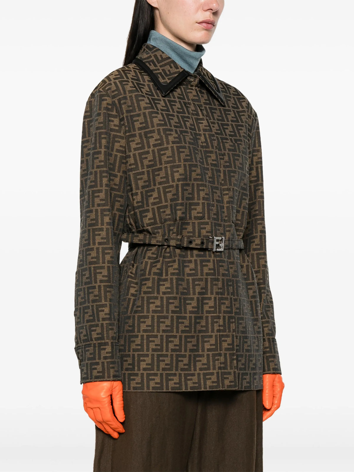 Image of Veste en toile ff marron by Fendi for Women - Season Spring-Summer 2026 - Model View 2