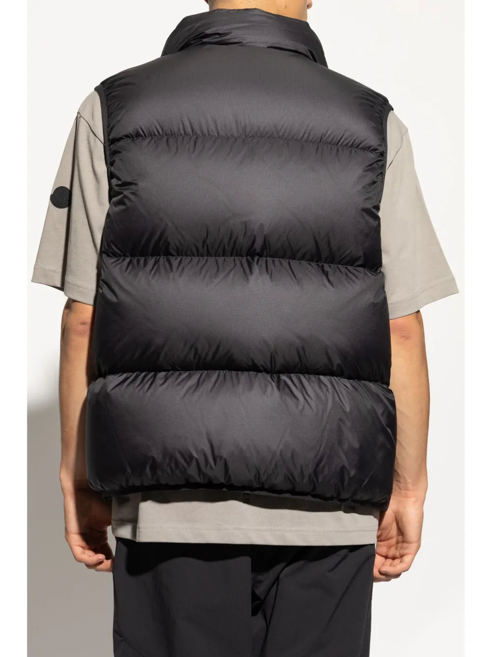 navy blue vest, Moncler vest, down filling vest, sleeveless outerwear, removable hood vest