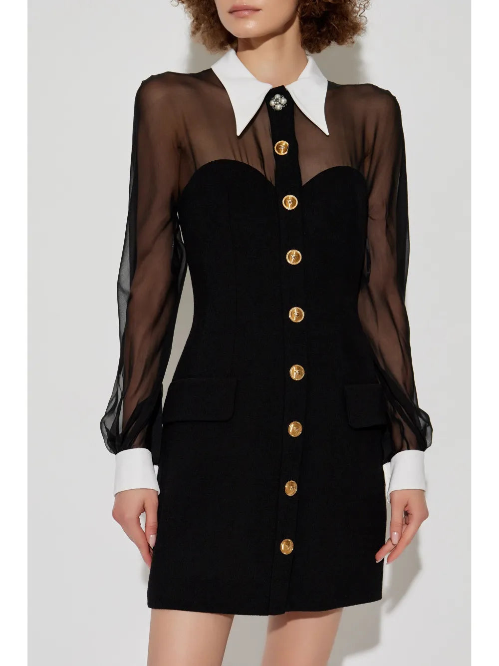 Black Bustier Contrast Collar Dress