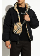 Vintage check pouch, crossbody bag, canvas pouch, adjustable strap, check pattern