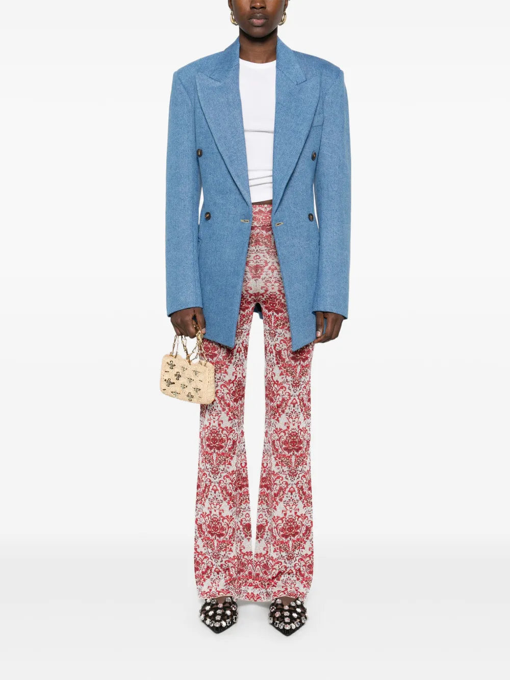 ラバンヌの女性用スリムフィット赤プリントパンツの画像 - シーズン春夏2025 - モデルビュー1