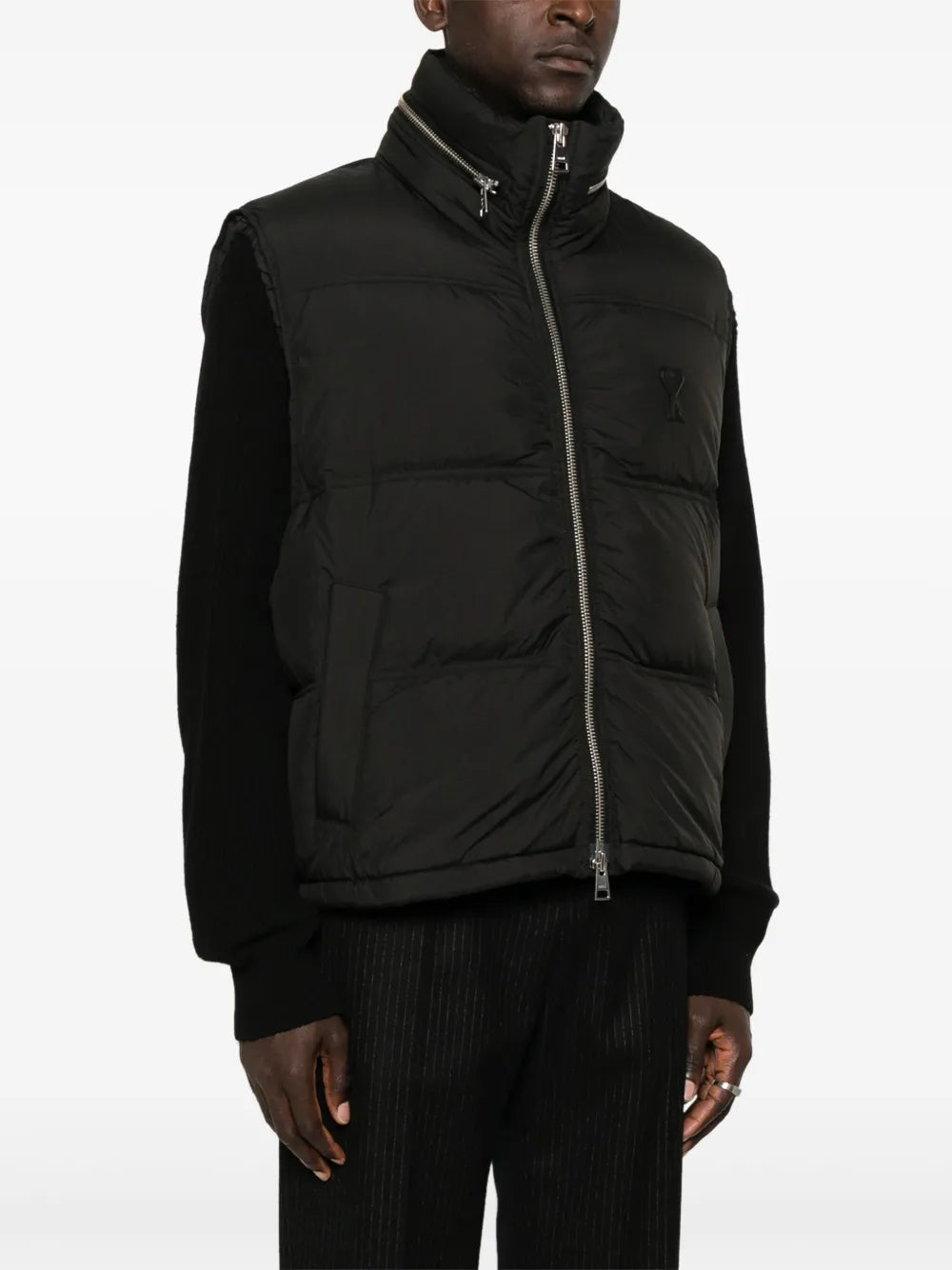 Image of Sleeveless Nylon Down Jacket by Ami PARIS for Men - Season Autumn-Winter 2024 - Detail View 1