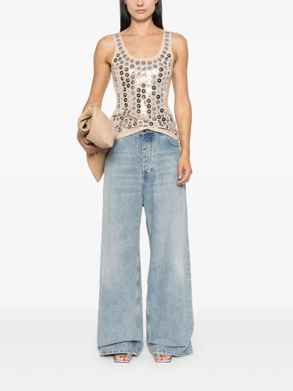 Metallic Detail Beige Top