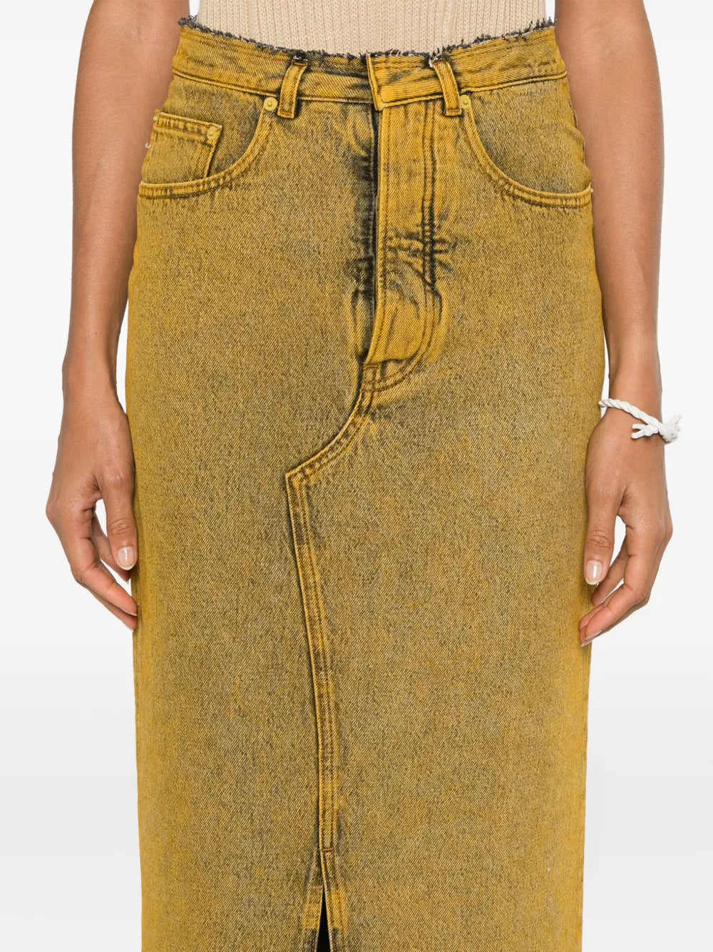 Denim Maxi Skirt in Yellow