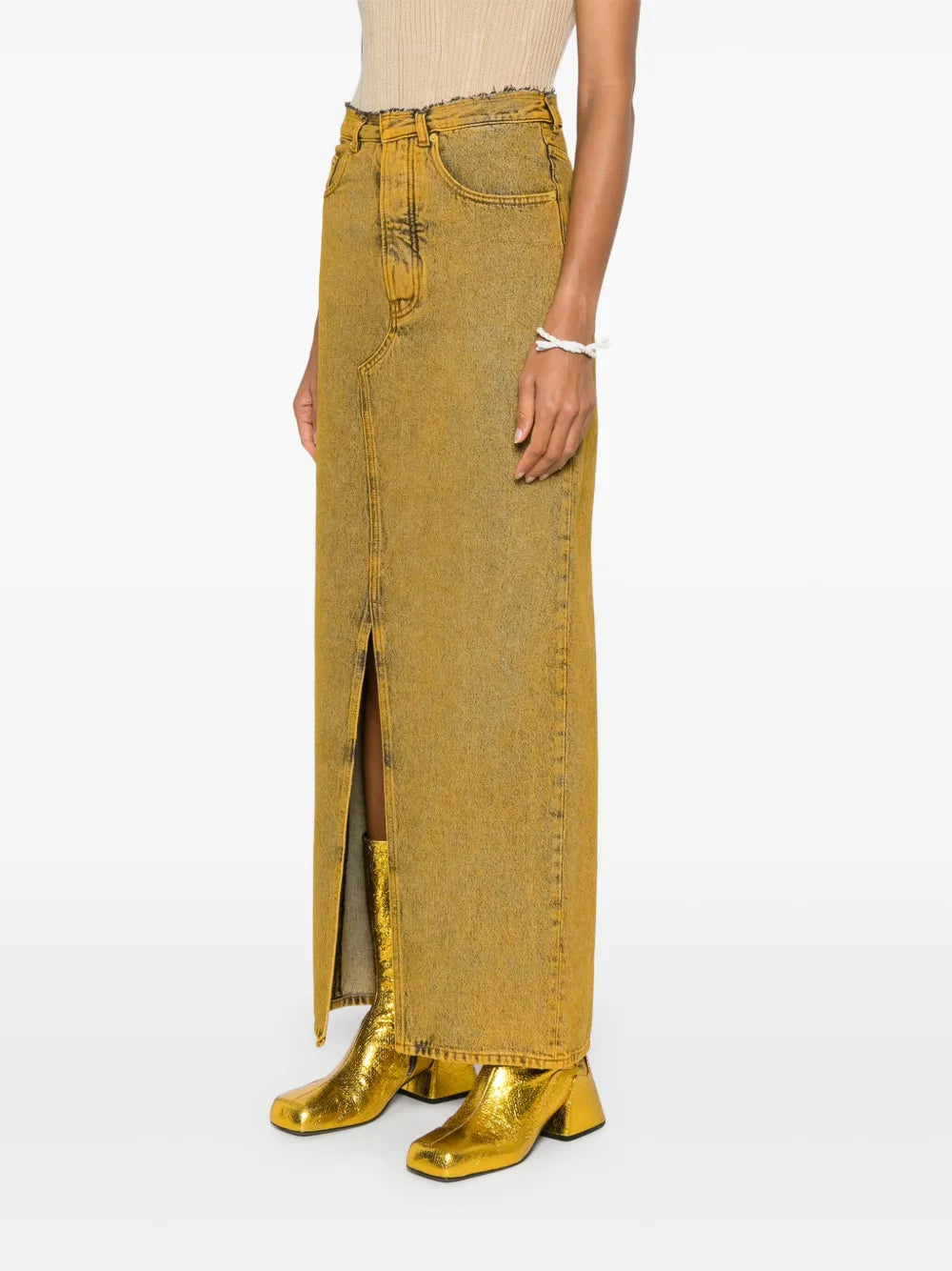 Denim Maxi Skirt in Yellow