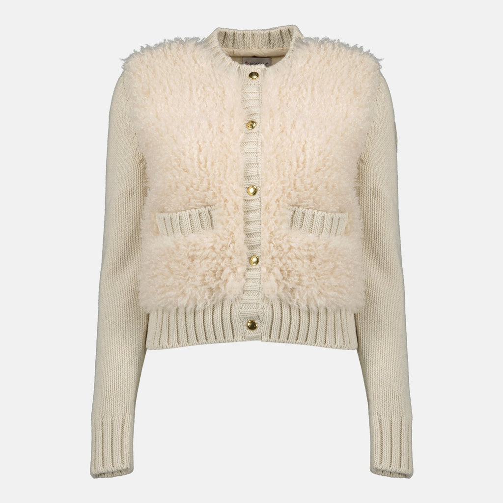 Moncler cardigan, beige teddy cardigan, women's wool cardigan, Autumn-Winter 2025 collection, luxury fashion