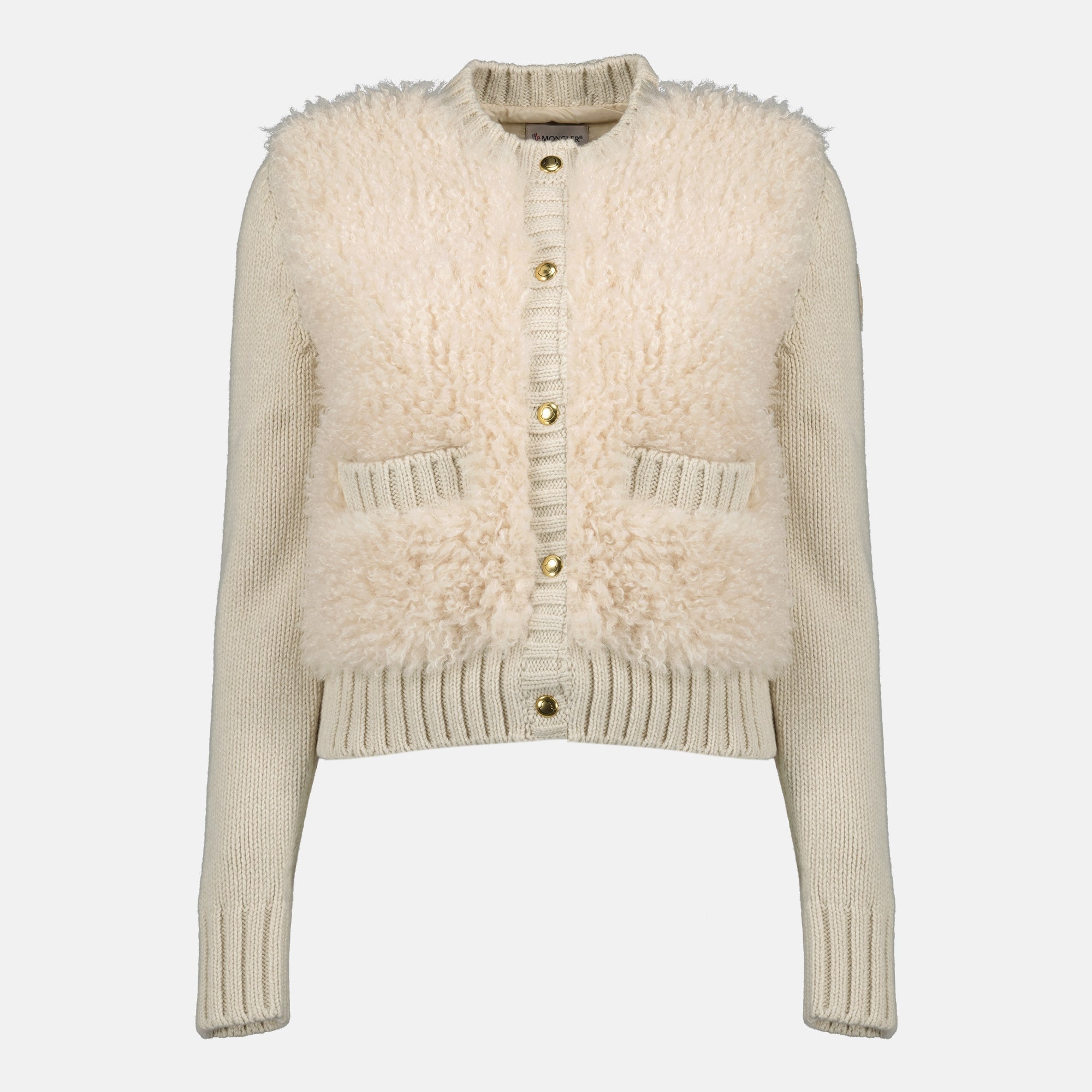 Moncler cardigan, beige teddy cardigan, women's wool cardigan, Autumn-Winter 2025 collection, luxury fashion