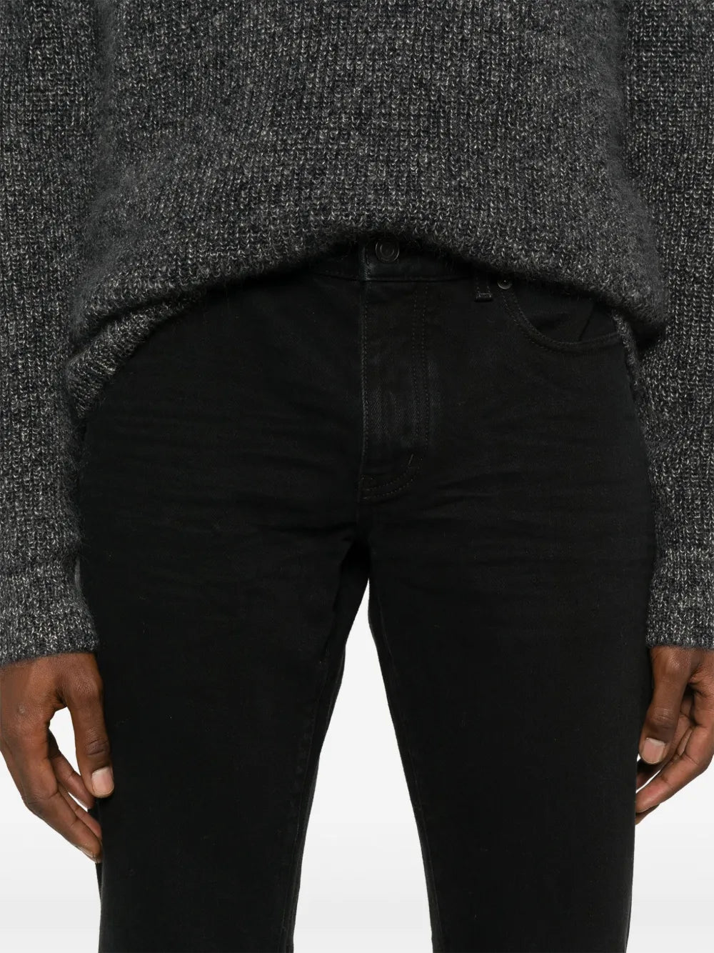 Image of Black Slim Denim Jeans by Saint Laurent for Men - Season Autumn-Winter 2024 - Detail View 7