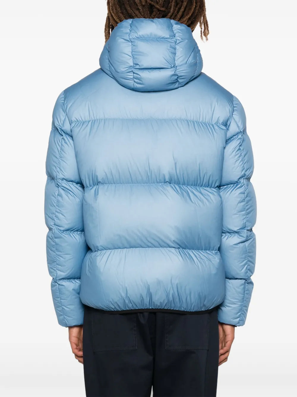 Image of Light Blue Nylon Puffer Jacket by Moncler for Men - Season Autumn-Winter 2024 - Detail View 6