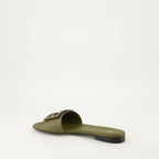 Baguette sandals, khaki leather sandals, metal FF strap, flat sandals, fall winter 2024