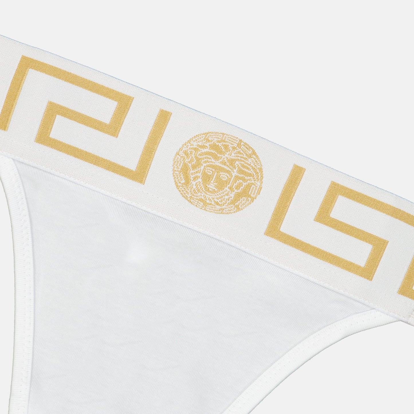 Versace lingerie, Medusa Greca String, luxury intimate wear, white string, designer underwear