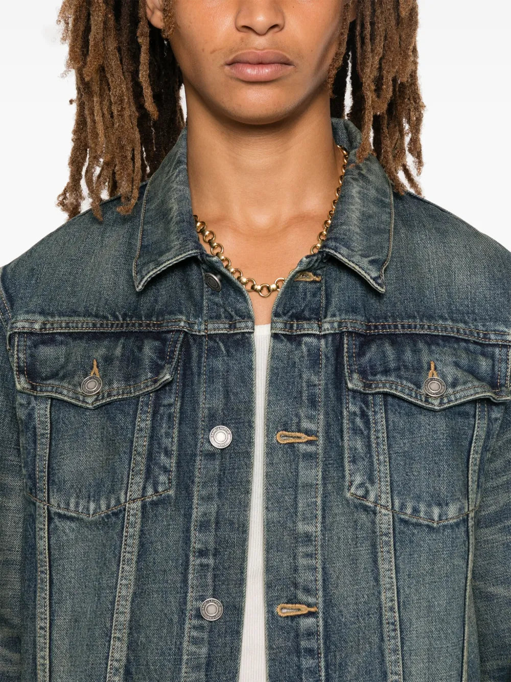 Image of Classic Denim Jacket by Saint Laurent for Men - Season Autumn-Winter 2024 - Model view 4