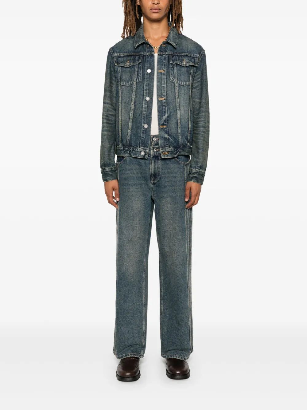 Image of Classic Denim Jacket by Saint Laurent for Men - Season Autumn-Winter 2024 - Model view 1