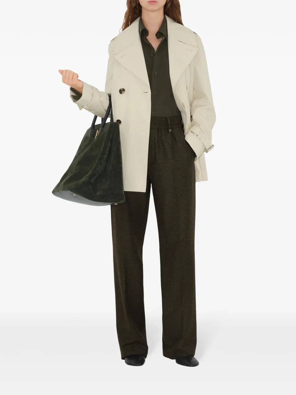 Trench-coat en gabardine de coton blanc