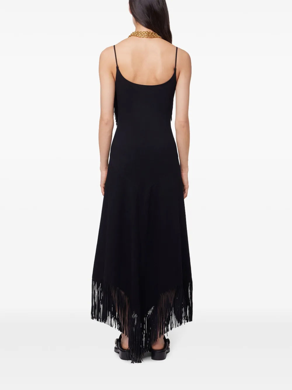 fringe dress, Rabanne dress, long dress black, cowl neck dress, summer fashion