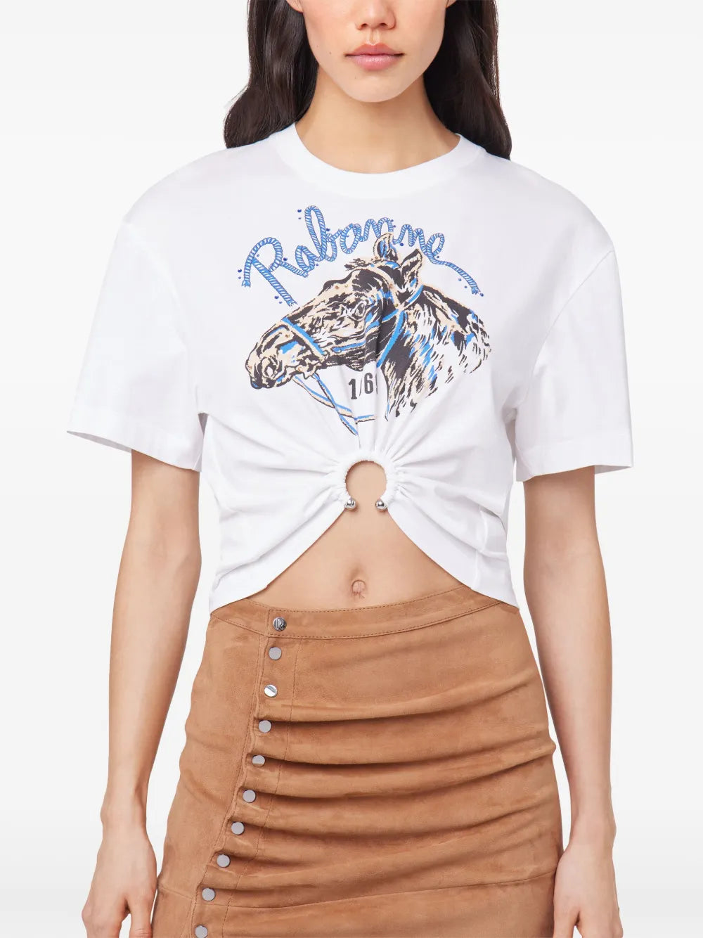 white t-shirt, horse print, Rabanne, cotton t-shirt, Spring-Summer 2025