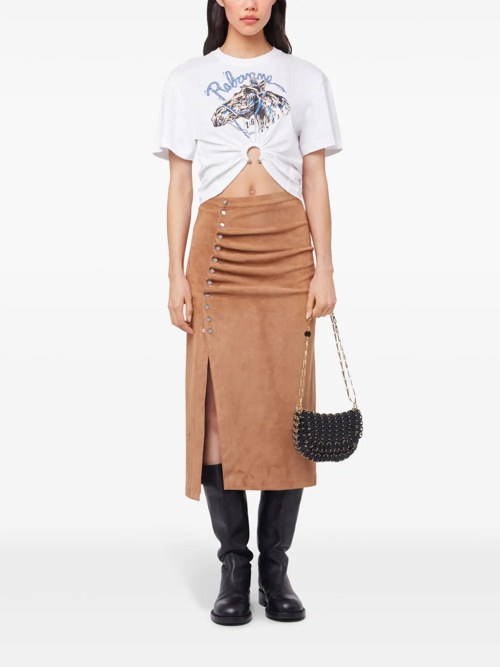 white t-shirt, horse print, Rabanne, cotton t-shirt, Spring-Summer 2025