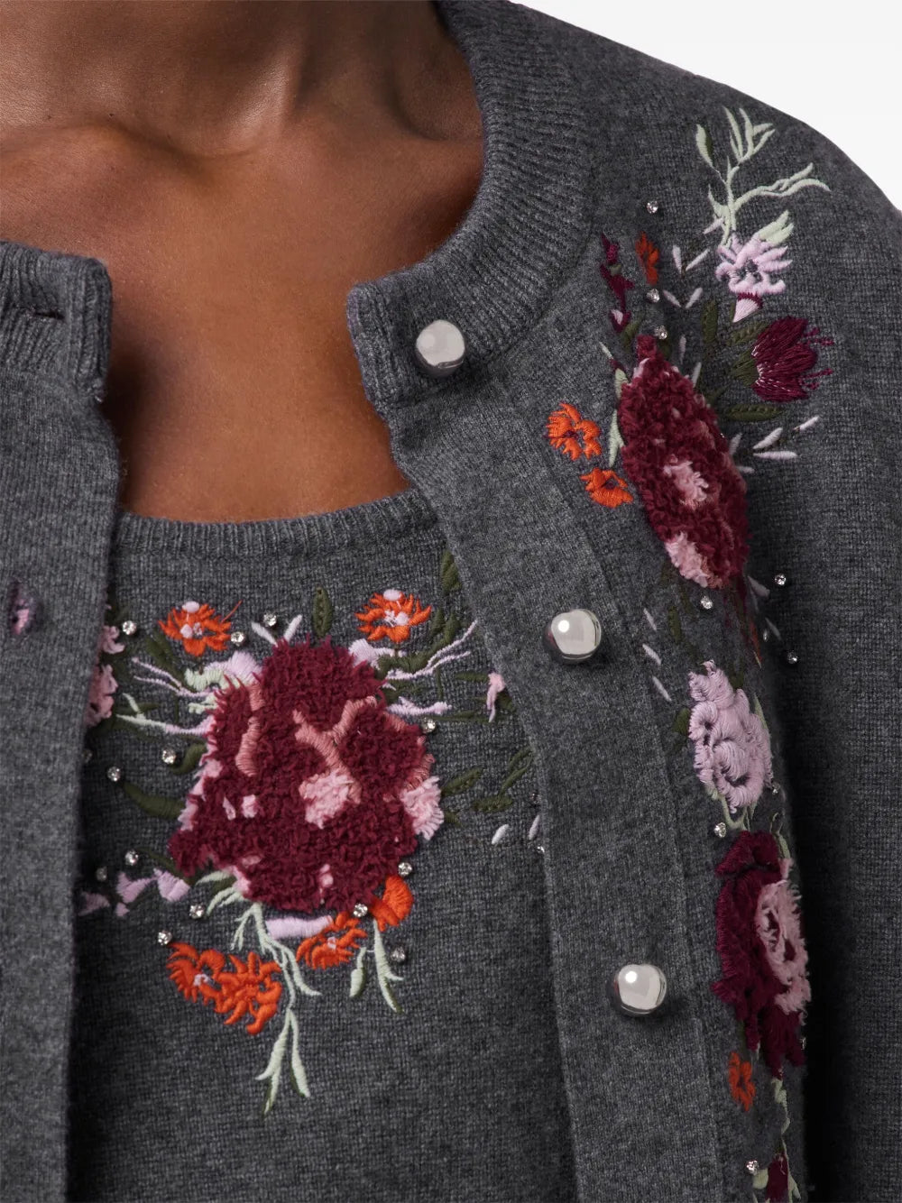 cashmere cardigan, wool cardigan, floral design, elegant knitwear, women's fashion