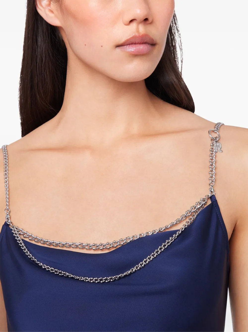 satin long dress, navy blue dress, Rabanne dress, evening dress, women's fashion