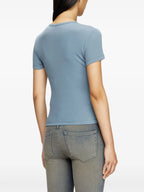 blue t-shirt, T-Ele-Long, cotton blend top, logo embroidered tee, Spring-Summer collection