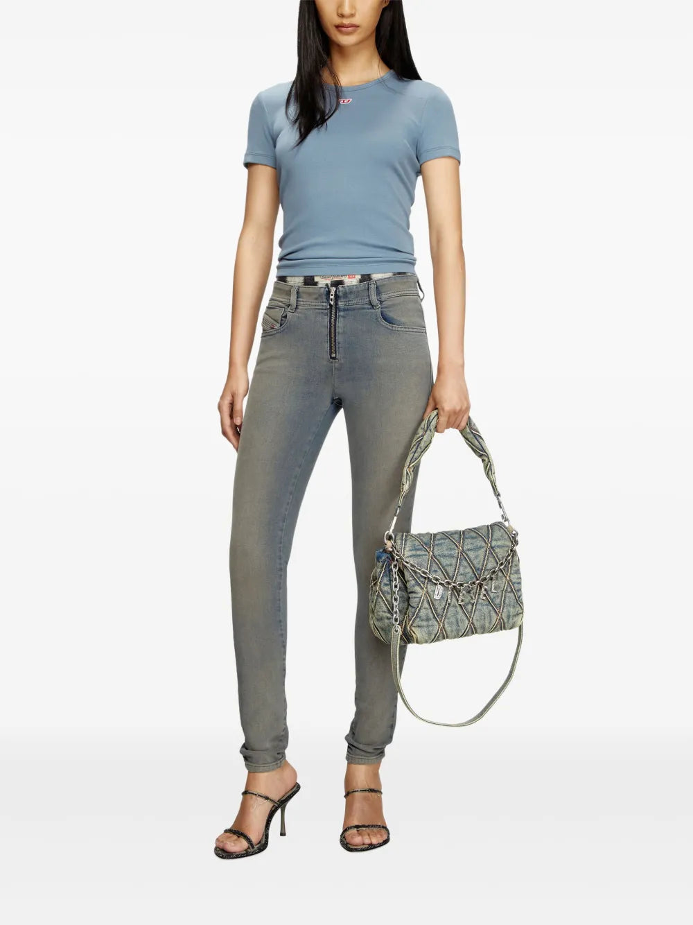 blue t-shirt, T-Ele-Long, cotton blend top, logo embroidered tee, Spring-Summer collection