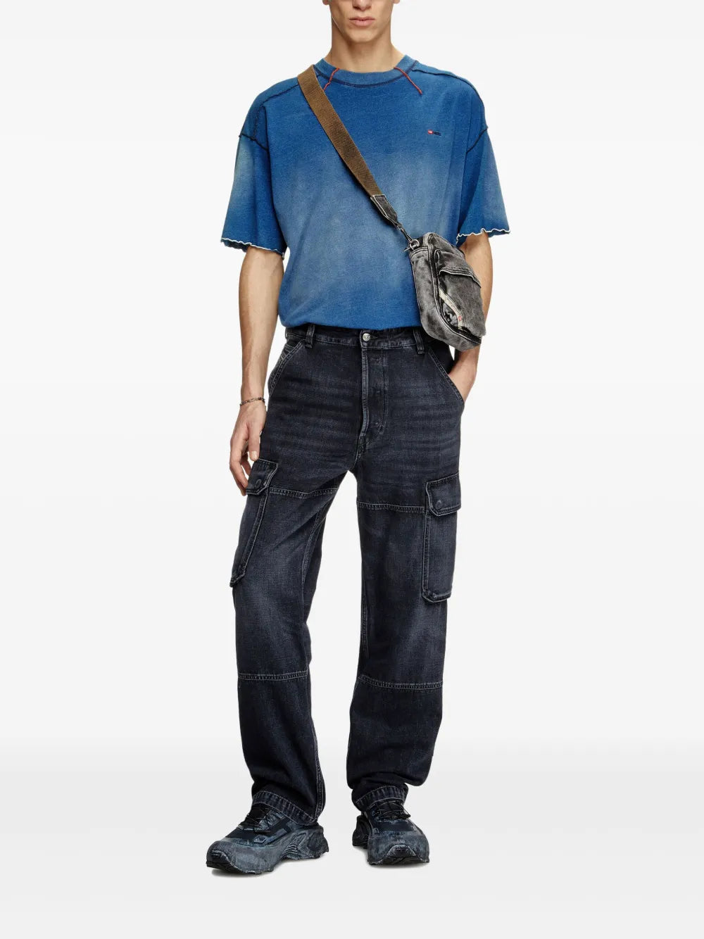 Image of Black Denim Cargo Pants by Diesel for Men - Season Spring-Summer 2025 - Back View