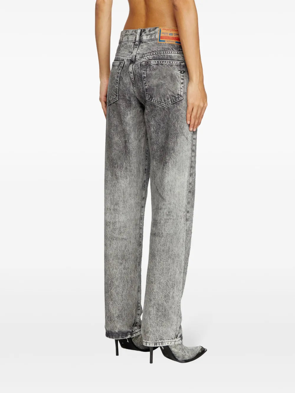Denim jeans, Strass embellishment, Washed gray denim, Diesel jeans, Straight cut jeans
