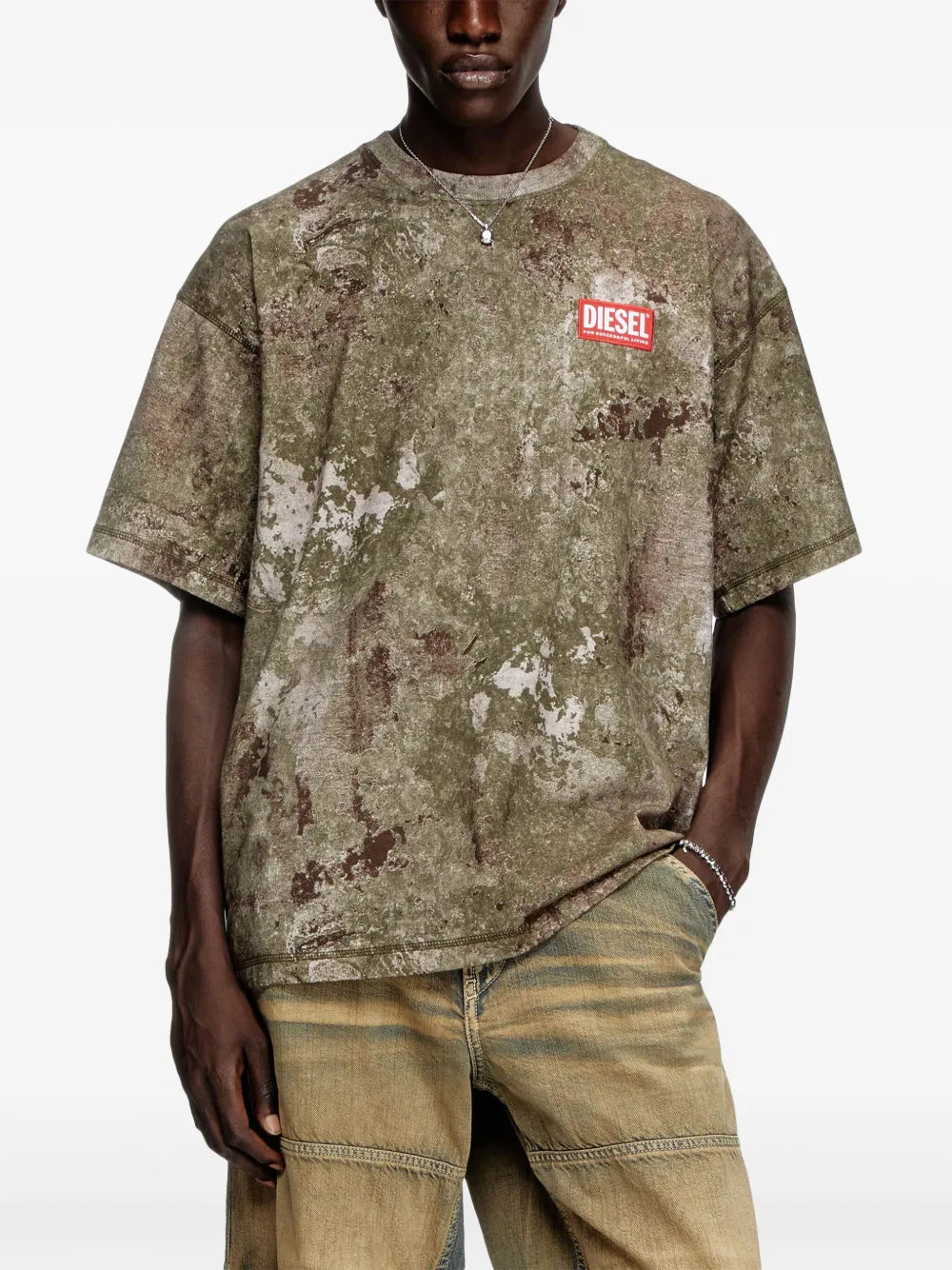 Image of Green Marbled T-Shirt T-Boxt-R12 by Diesel for Men - Season Spring-Summer 2025 - Model view 3