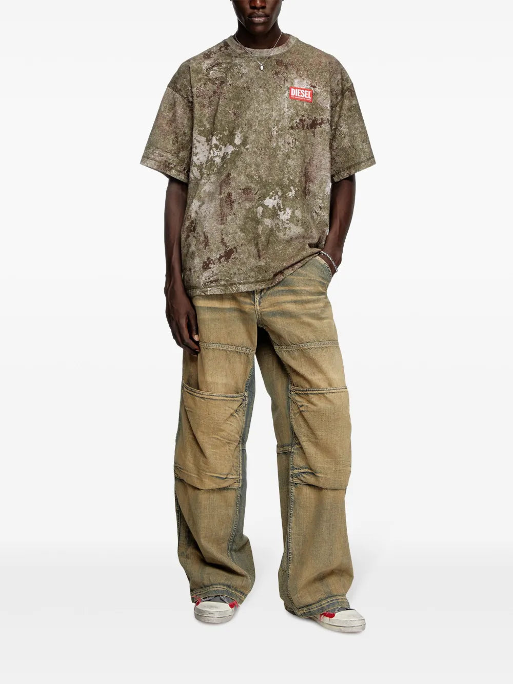 Image of Green Marbled T-Shirt T-Boxt-R12 by Diesel for Men - Season Spring-Summer 2025 - Model view 1