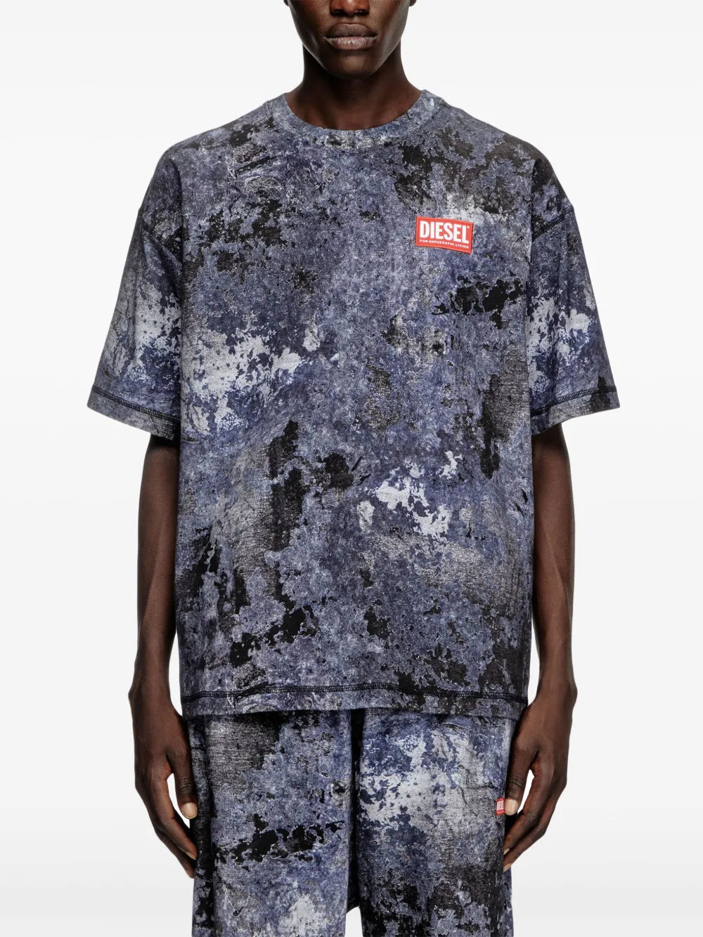 Image of Marbled Blue T-Boxt-R12 Tee by Diesel for Men - Season Spring-Summer 2025 - Model view 3